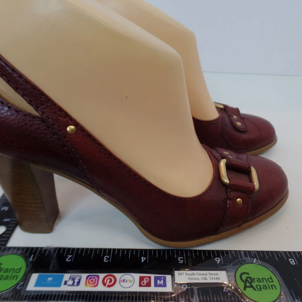 Franco Sarto Burgundy Leather Heels With Attractive Goldtone Buckles Sz 8.5 - Picture 13 of 15